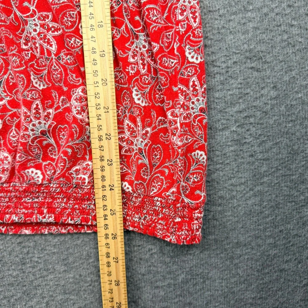 Chaps Women's 2X Red Paisley‎ Floral Cap Sleeve Blouse Top Cotton
